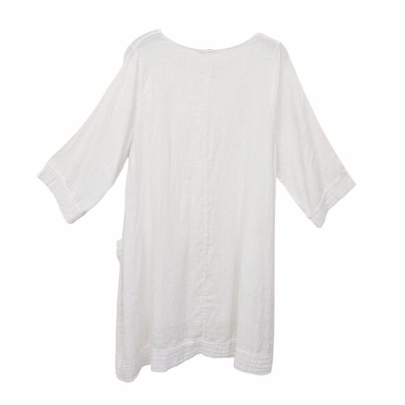 Lungo Larno Dress Womens 1X White Linen Long Sleeve Relaxed Fit Italy Beach - Picture 4 of 12
